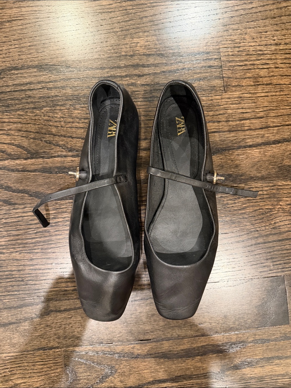 Zara Black Square-Toe Mary Jane Flats - Picture 2 of 3